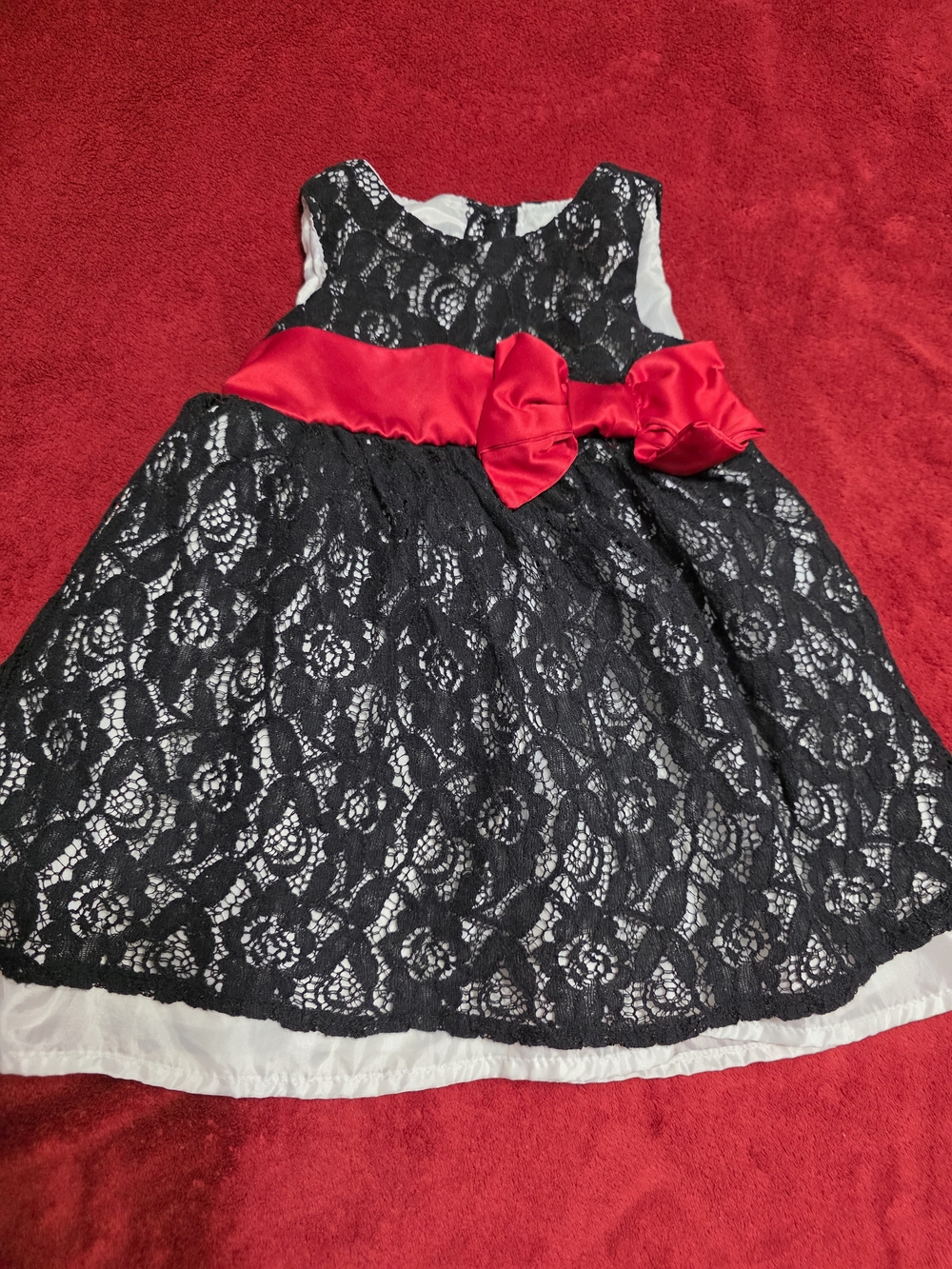 Black Lace & Red Sash Girls Party Dress